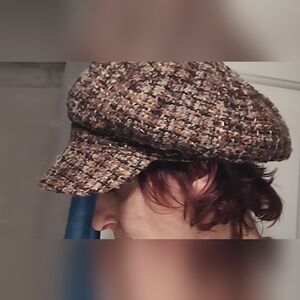 Vintage Scala Brushed Tweed Brown Tone Wool Blend Winter Newsboy Cabbie Hat